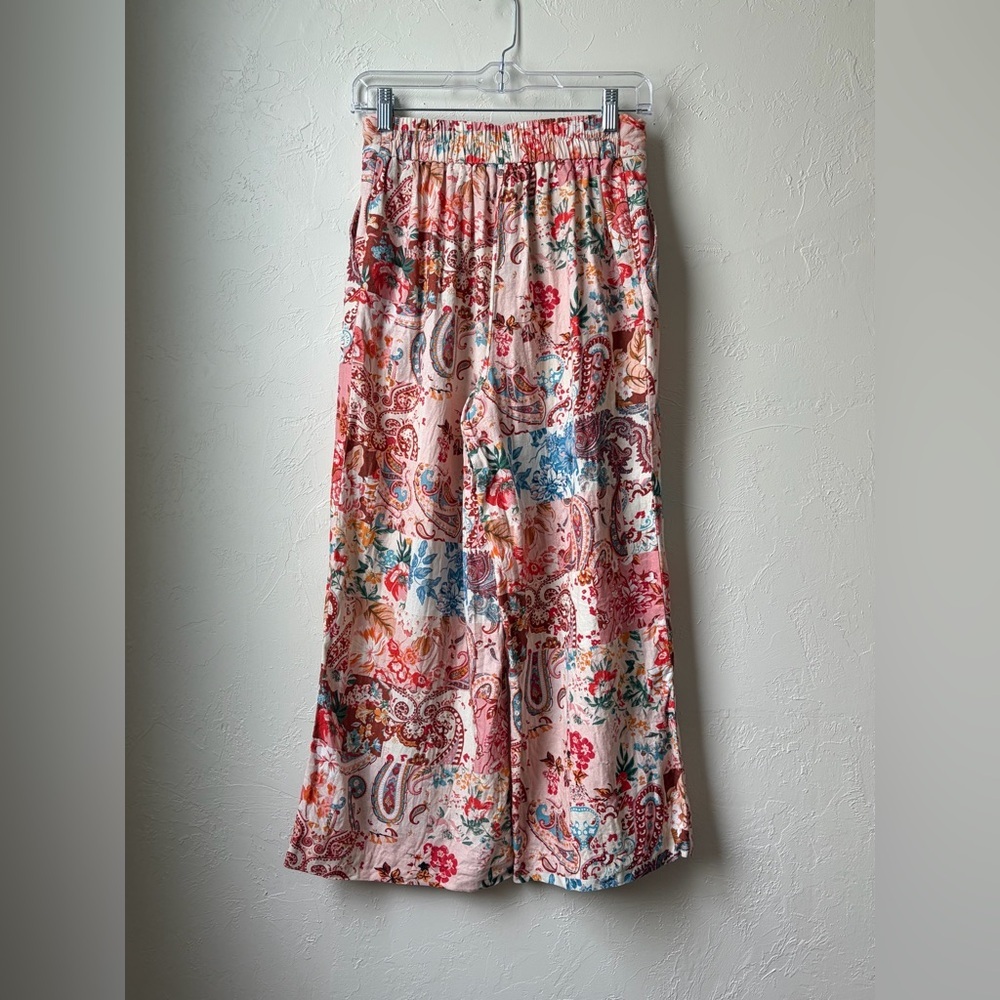 Sigrid Olsen Linen Blend Patchwork Cropped Wide Leg Pants Sz 2 - Picture 8 of 10